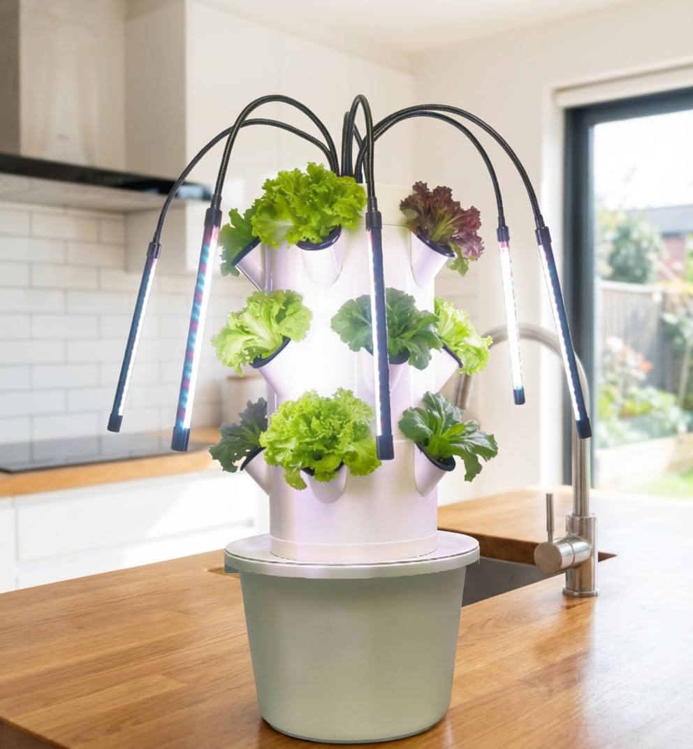 Indoor Herb Garden Kit - 垂直水耕栽培システム | 3層15穴屋内ガーデンキット（6個のLED育成ライトとウォーターポンプ付き） | 土を使わないスマートプランター（キッチンハーブや野菜用） |