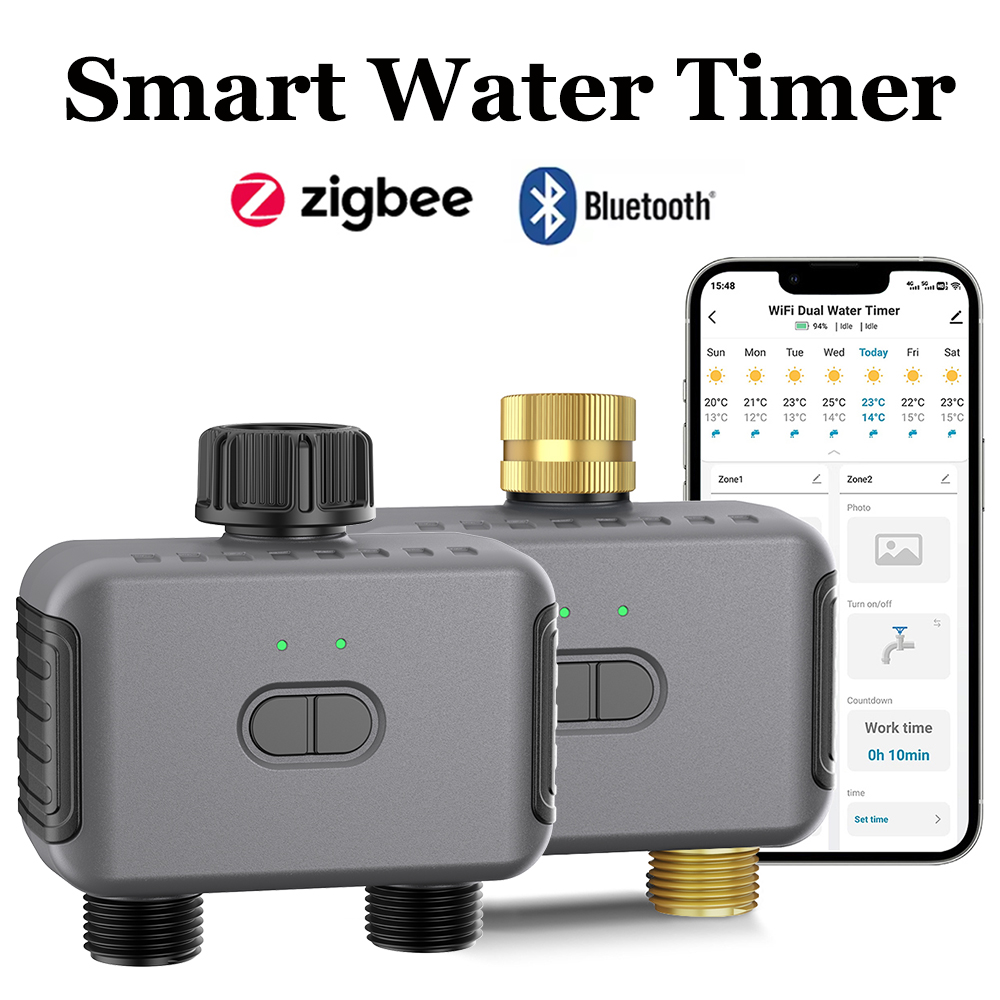 Smart Garden Refill - Tuya スマートウォータータイマー Zigbee/BT 自動灌漑コントローラー 2 出口スプリンクラー庭の散水システムサポート