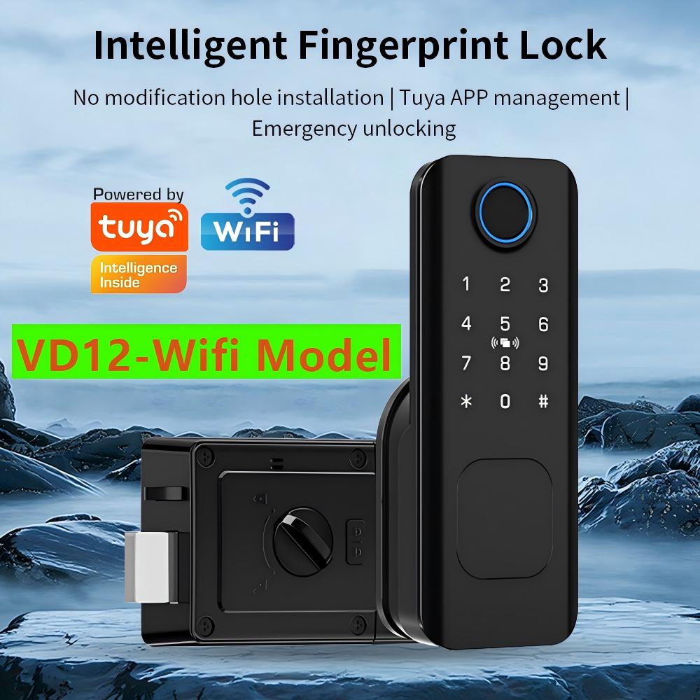 Smart Garden Door Lock - WiFi指紋認証防水屋外ガーデンロック、リモートコントロール対応Tuyaアプリコードキーレススマートドアロック、電動リムロック