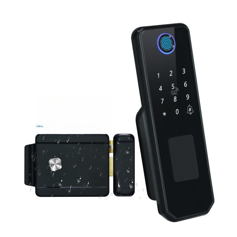 Smart Garden Door Lock - 両面指紋認証防水配線不要スマートガーデンロック、屋外耐日性鉄製ドアロック、雄牛頭ロック