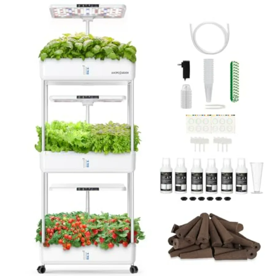 Indoor Herb Garden Kit - 室内水耕栽培システム：66ポッドのハーブと野菜の発芽キット（白色LED育成ライト、食品グレードプラスチック付き）