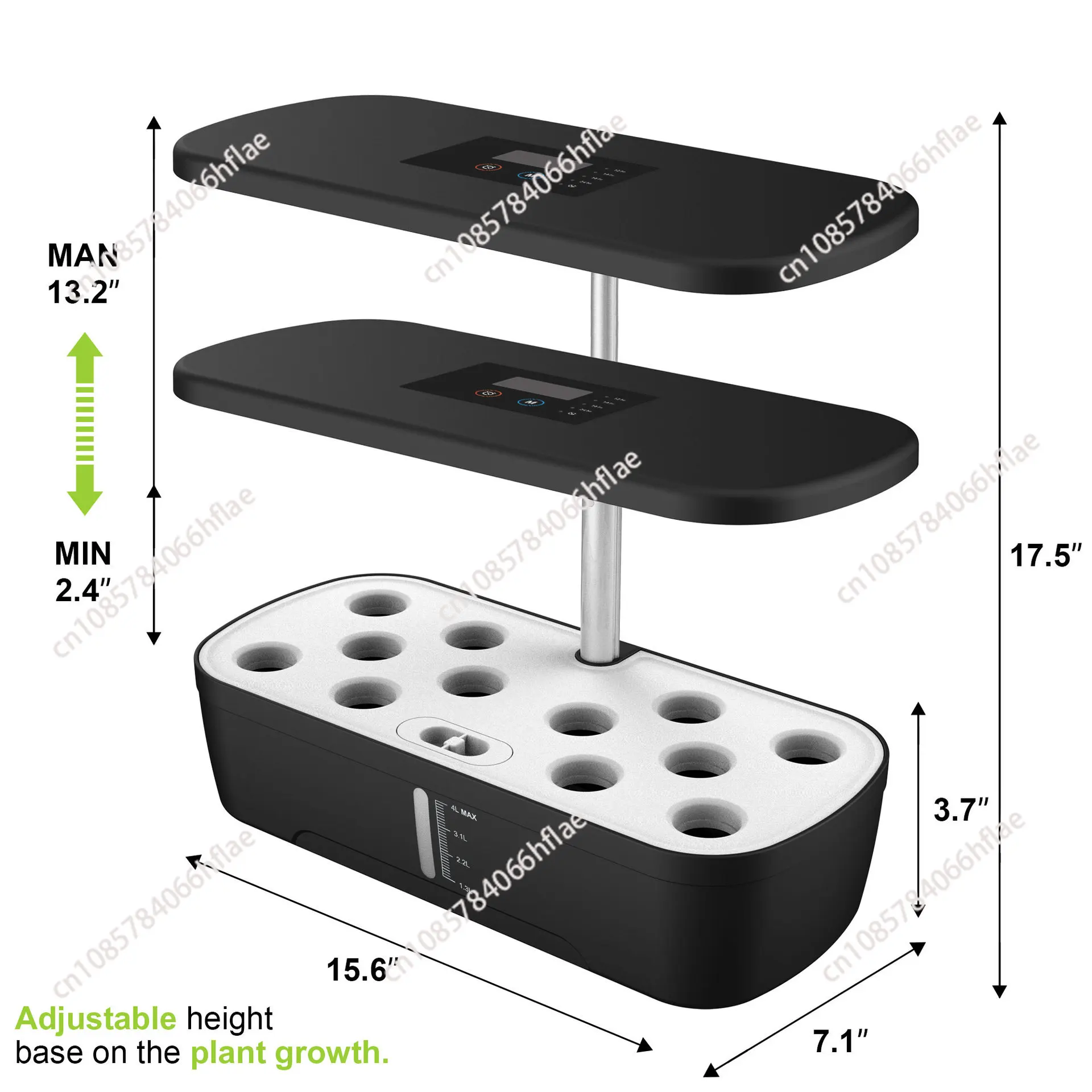 Indoor Herb Garden Kit - 12ポッド水耕栽培システム、ハーブガーデンキット、屋内高さ調節可能、自動タイマー付き20ワットLED育成ライトabc