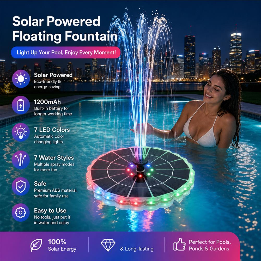 Smart Garden Indoor - 3.5W屋外ソーラー噴水ポンプキット、7つのノズル、7色ライト、庭の鳥の水浴び場、屋内池用