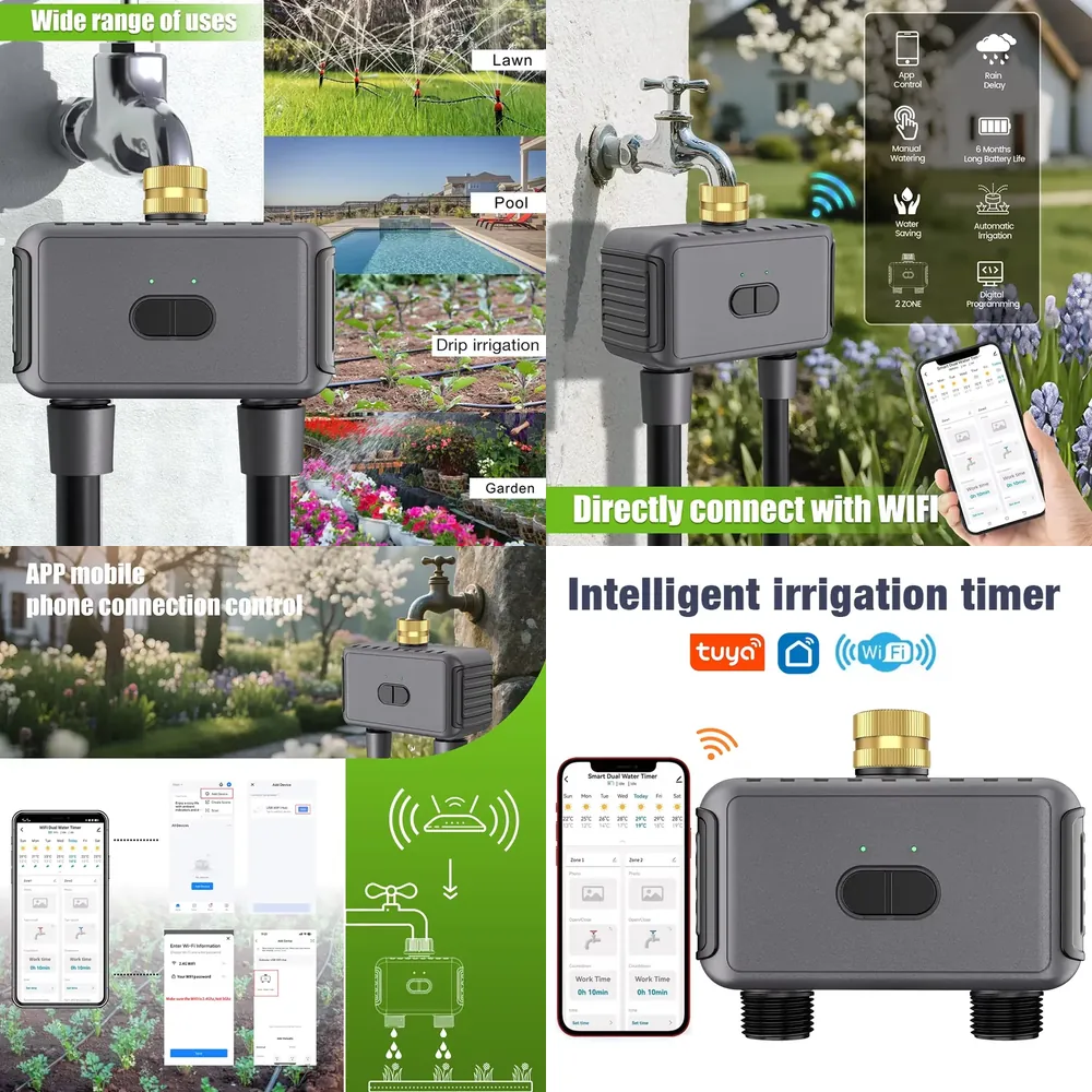 Smart Garden Irrigation - WAP01 WiFiアプリ制御 デュアルホース水タイマー スマート2口スプリンクラータイマー ガーデン散水システム 点滴灌漑