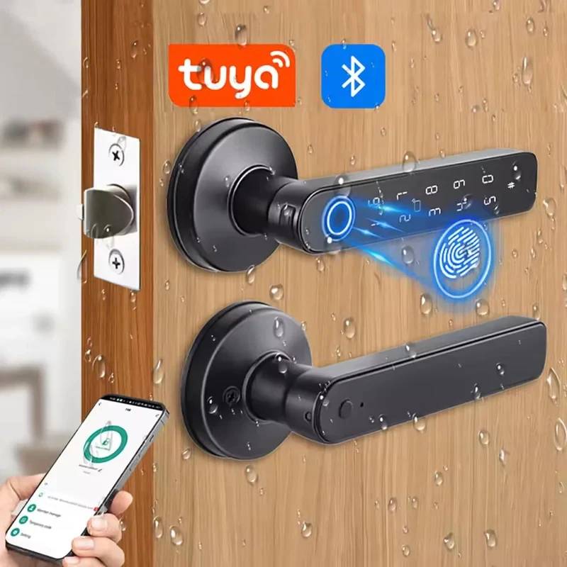 Smart Garden Door Lock - Tuya アプリ Bluetooth スマート指紋ドアロックパスワードメカニカルキー NFC ロック解除木製ドアハンドルロック