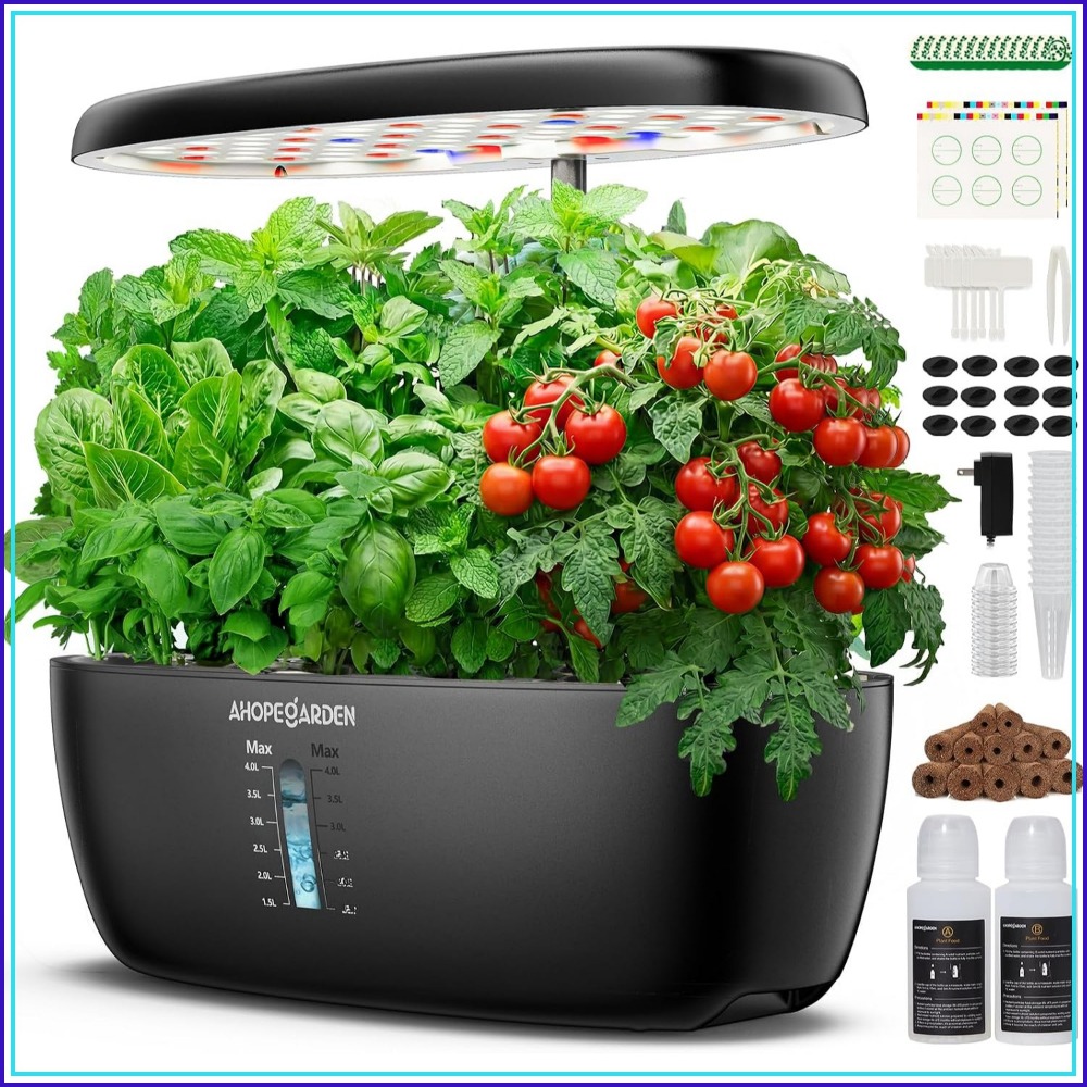 Indoor Herb Garden Kit - 12ポッド水耕栽培ガーデン、LED育成ライト付き、屋内ハーブキット