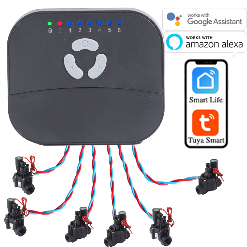 Smart Garden Refill - 6ゾーンWiFi接続Tuyaスマートホーム散水タイマーとガーデン灌漑コントローラー水用ソレノイドバルブ灌漑タイマーシステム