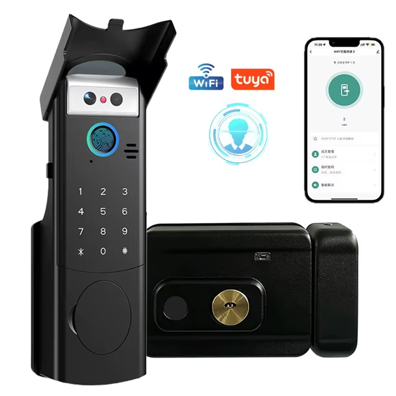 Smart Garden Door Lock - 屋外防水スマートTuya Wifiロック 3D顔認証デジタルコードキーレスアプリ指紋ロック 充電式バッテリー付き