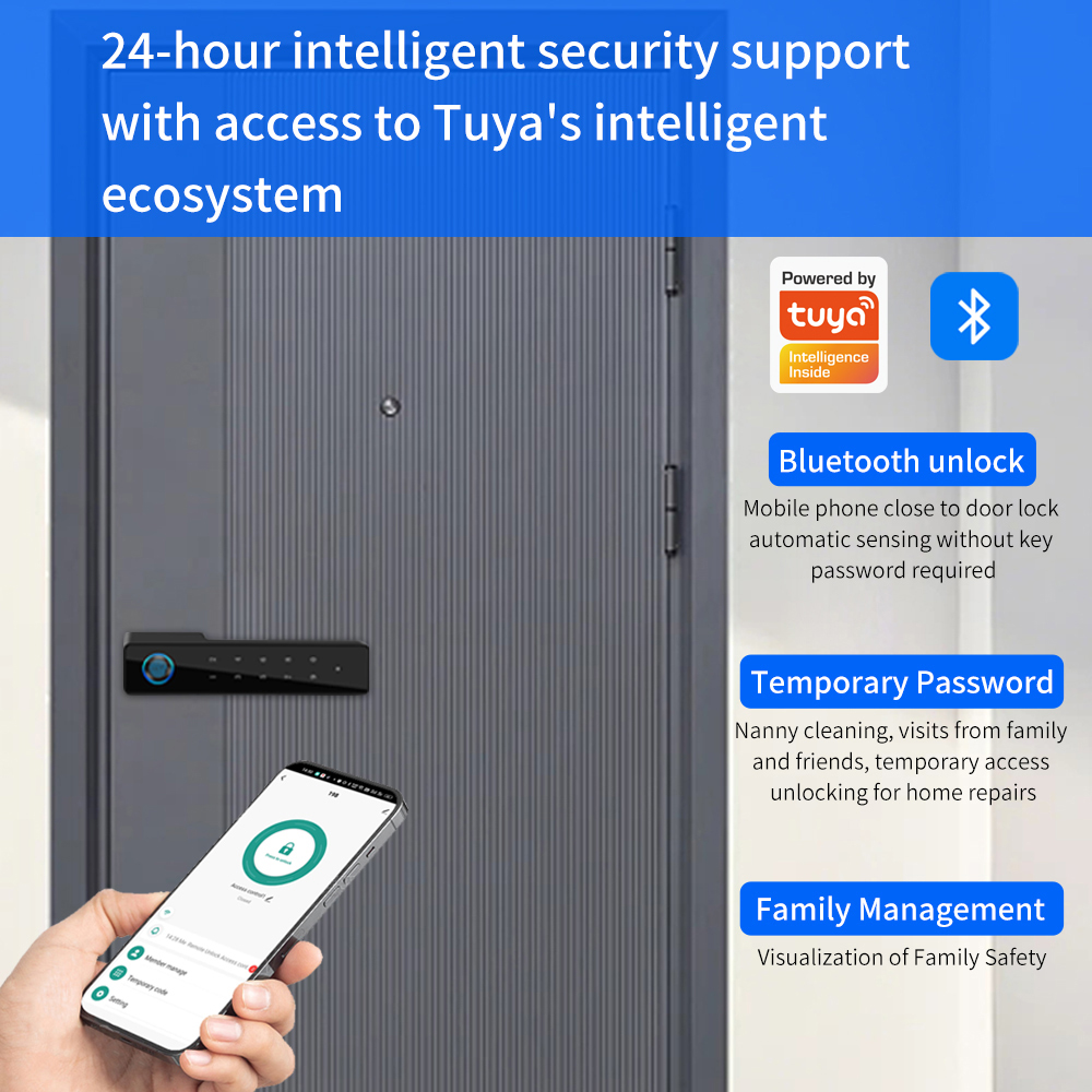 ミニマリスト電子指紋サイレントドアロックサポート Tuya  - Smart Garden Door Lock のレビューと価格