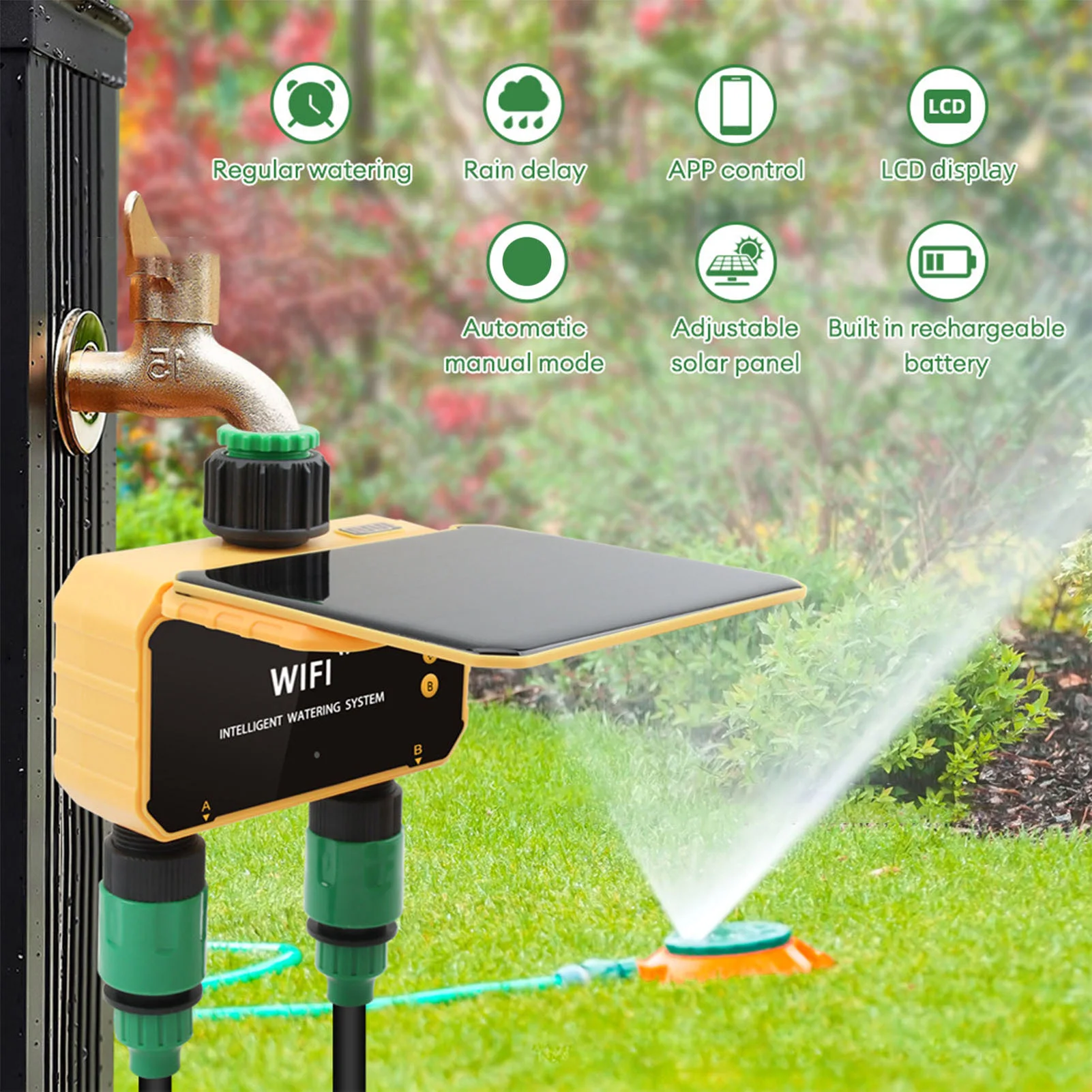 ソーラーWiFiスマート灌漑タイマー雨感知機能APP制御2口 - Smart Garden Irrigation のレビューと価格
