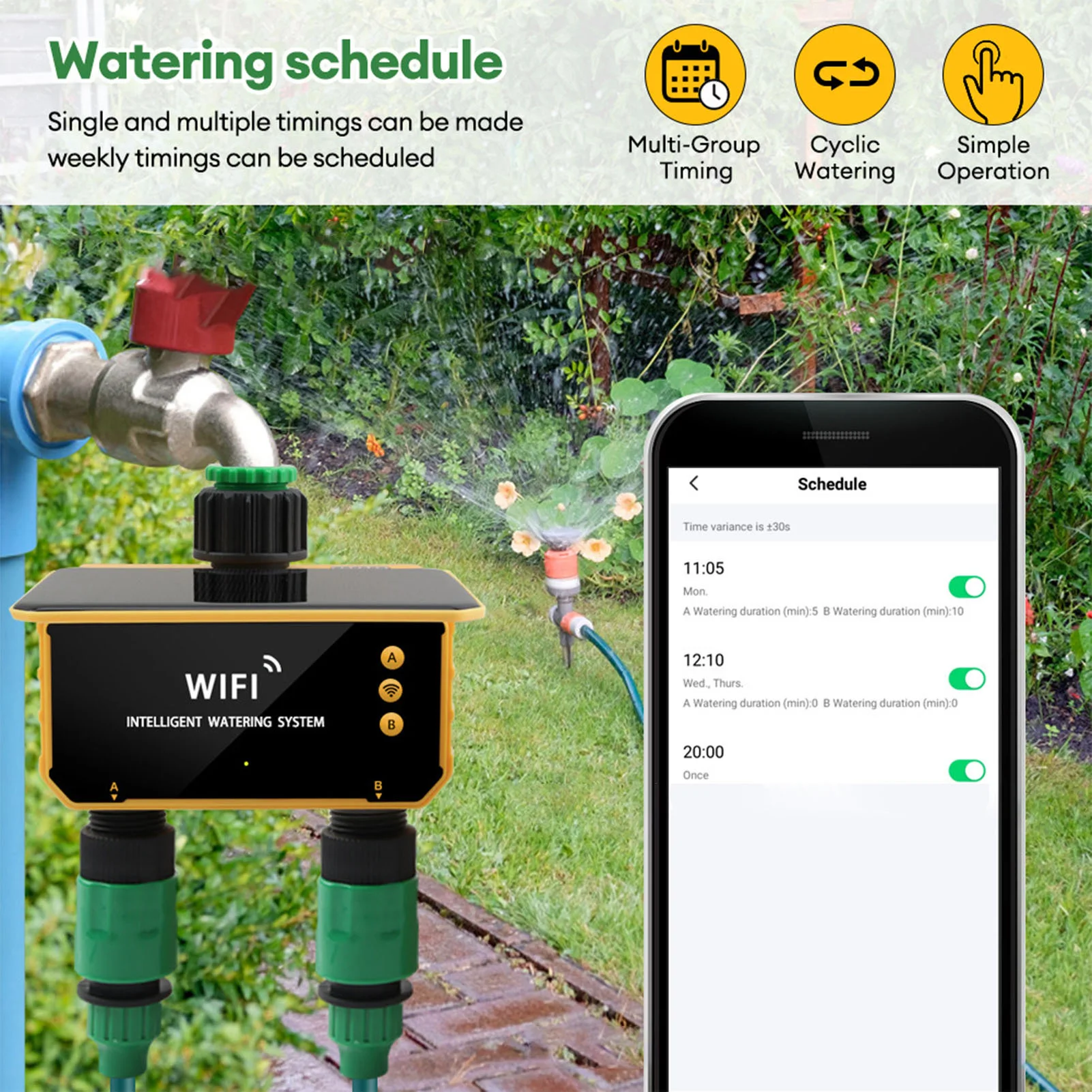 ソーラーWiFiスマート灌漑タイマー雨感知機能APP制御2口 - Smart Garden Irrigation のレビューと価格