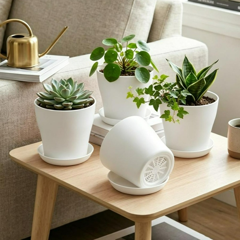 排水穴とマッチングトレイ付きの植木鉢セット PP樹脂製 カラ - Indoor Herb Garden Kit のレビューと価格