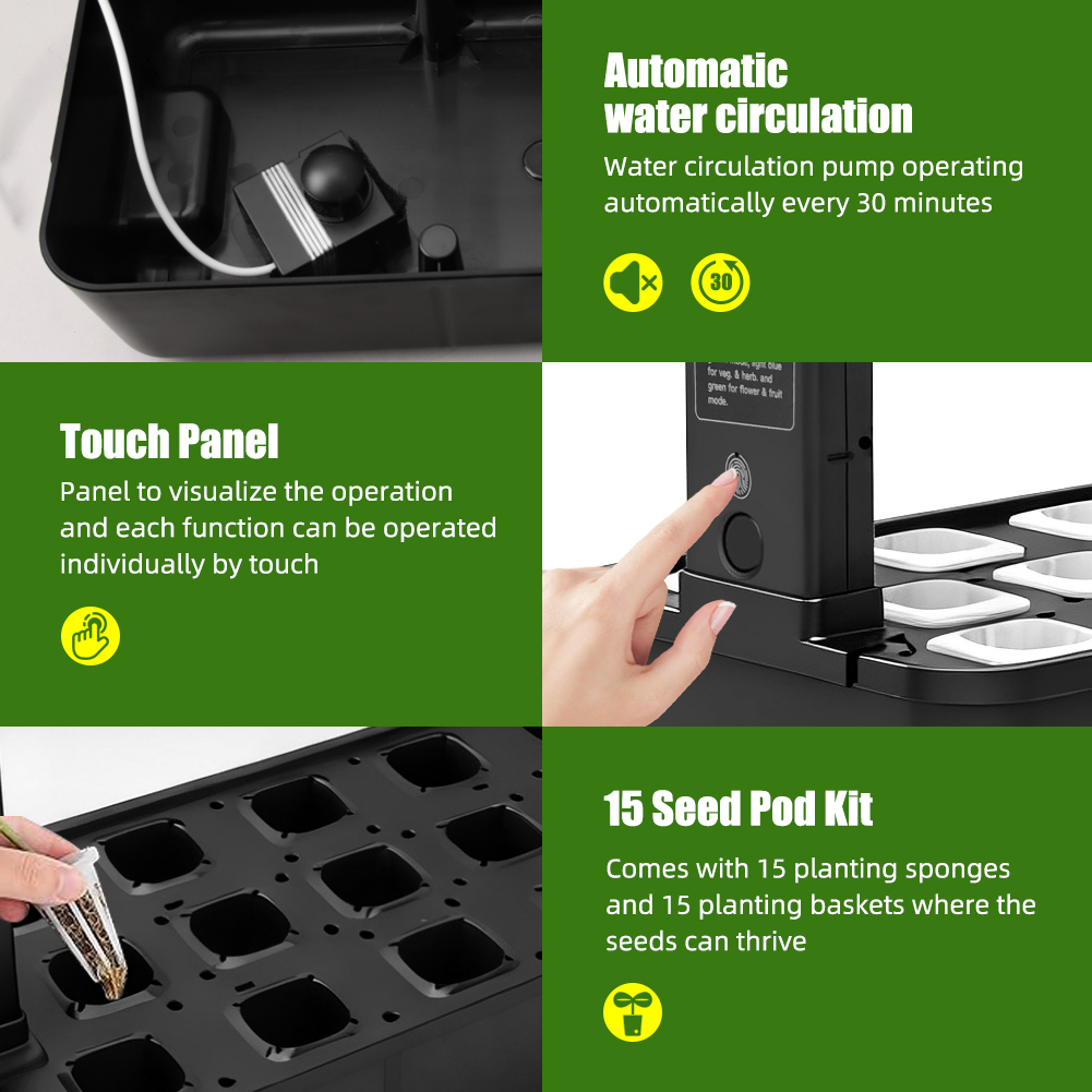 【人気】15ポッド屋内水耕栽培キット LED育成ライト付き  - Indoor Herb Garden Kit のレビューと価格